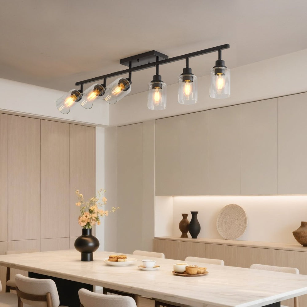 English Elm 6-light Matte Black Iron Track Fixture with Rotatable Clear Glass Heads for Kitchen Hallway W2312P415996
