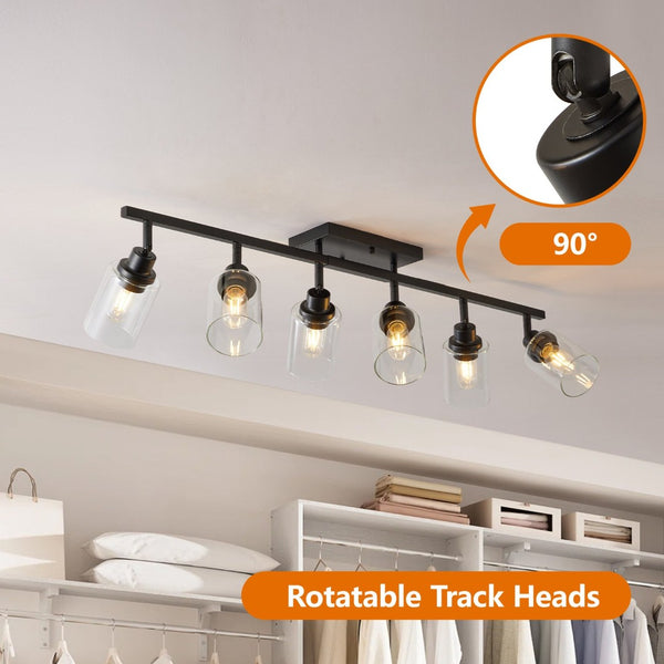 English Elm 6-light Matte Black Iron Track Fixture with Rotatable Clear Glass Heads for Kitchen Hallway W2312P415996