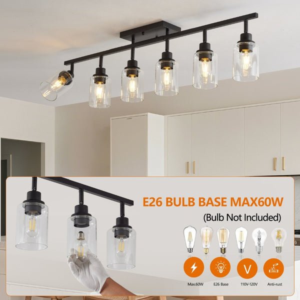 English Elm 6-light Matte Black Iron Track Fixture with Rotatable Clear Glass Heads for Kitchen Hallway W2312P415996