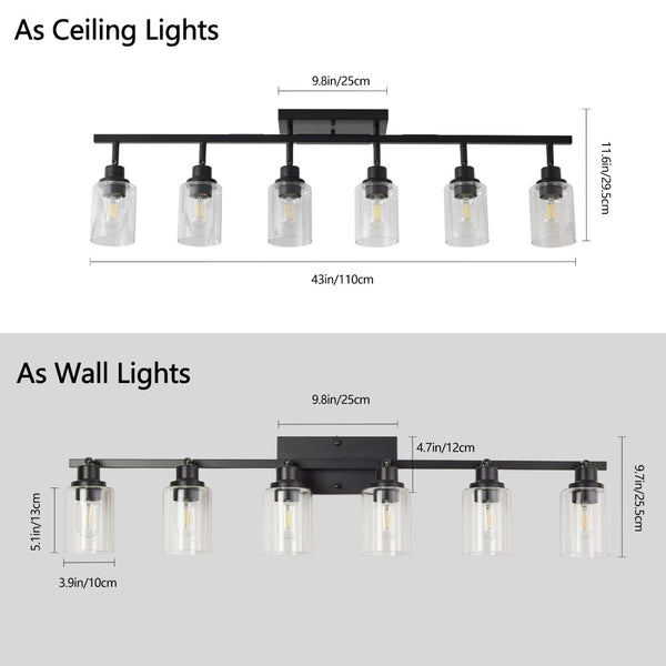 English Elm 6-light Matte Black Iron Track Fixture with Rotatable Clear Glass Heads for Kitchen Hallway W2312P415996