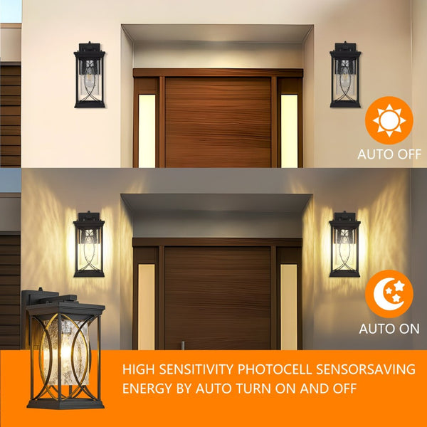 English Elm Oil Rubbed Bronze Outdoor Wall Sconce with Crack Glass Ip65 Dusk to Dawn Porch Light W2312P454687