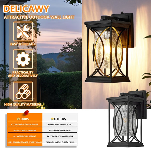 English Elm Oil Rubbed Bronze Outdoor Wall Sconce with Crack Glass Ip65 Dusk to Dawn Porch Light W2312P454687