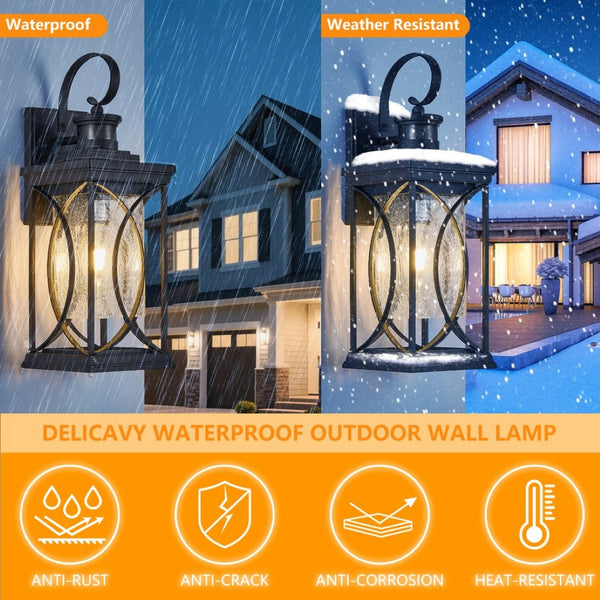 English Elm Motion Sensor Outdoor Wall Sconce Matte Black Carriage Lantern with Glass Panels W2312P454688