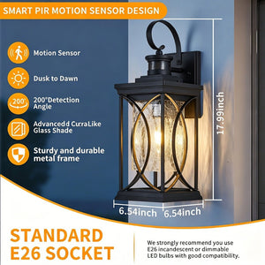 English Elm Motion Sensor Outdoor Wall Sconce Matte Black Carriage Lantern with Glass Panels W2312P454688