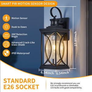 English Elm Motion Sensor Outdoor Wall Sconce Matte Black Carriage Lantern with Glass Panels W2312P454688