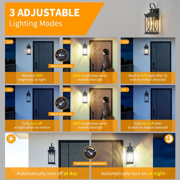 English Elm Motion Sensor Outdoor Wall Sconce Matte Black Carriage Lantern with Glass Panels W2312P454688