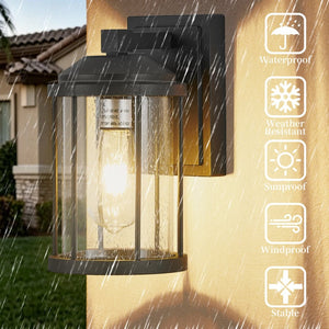 English Elm Outdoor Matte Black Aluminum Seeded Glass Wall Lanterns Set of Two for Porch Garage W2312P454689