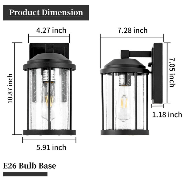 English Elm Outdoor Matte Black Aluminum Seeded Glass Wall Lanterns Set of Two for Porch Garage W2312P454689