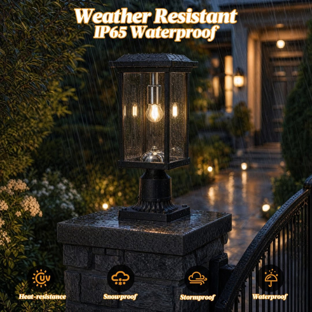 English Elm Dusk to Dawn Aluminum Pier Mount Post Lamp with Cage Lantern Design for Patio Pathways W2312P454692