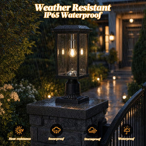 English Elm Dusk to Dawn Aluminum Pier Mount Post Lamp with Cage Lantern Design for Patio Pathways W2312P454692