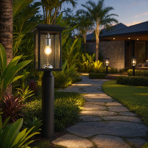 English Elm Dusk to Dawn Aluminum Pier Mount Post Lamp with Cage Lantern Design for Patio Pathways W2312P454692