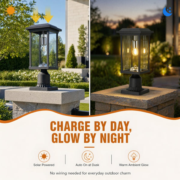 English Elm Dusk to Dawn Aluminum Pier Mount Post Lamp with Cage Lantern Design for Patio Pathways W2312P454692