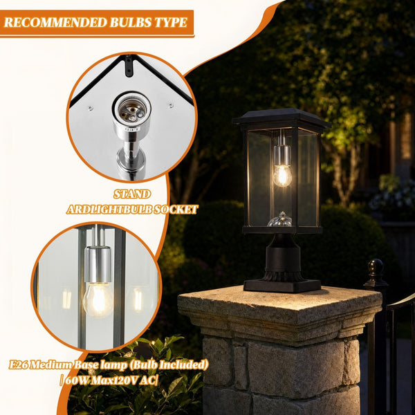English Elm Dusk to Dawn Aluminum Pier Mount Post Lamp with Cage Lantern Design for Patio Pathways W2312P454692