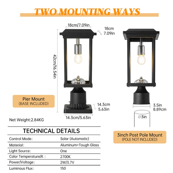 English Elm Dusk to Dawn Aluminum Pier Mount Post Lamp with Cage Lantern Design for Patio Pathways W2312P454692