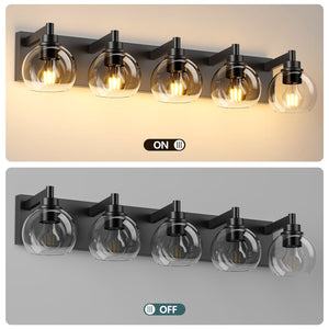 English Elm Bathroom 5 Globe Vanity Light Matte Black Metal Frame Mid Century Modern Wall Sconce W2312P503059
