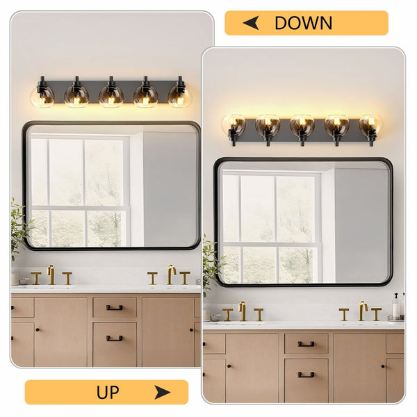 English Elm Bathroom 5 Globe Vanity Light Matte Black Metal Frame Mid Century Modern Wall Sconce W2312P503059