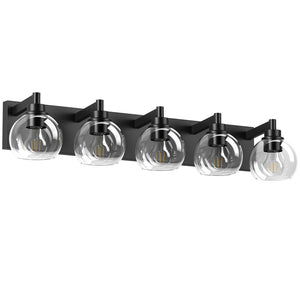 English Elm Bathroom 5 Globe Vanity Light Matte Black Metal Frame Mid Century Modern Wall Sconce W2312P503059