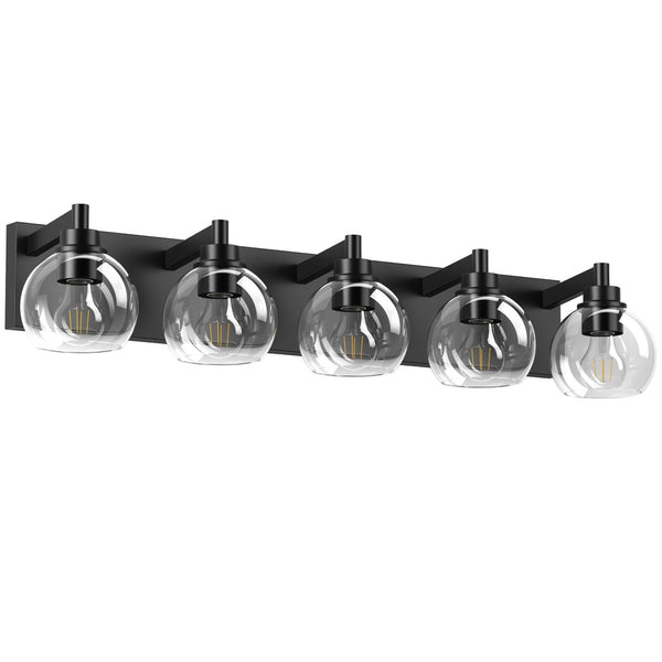 English Elm Bathroom 5 Globe Vanity Light Matte Black Metal Frame Mid Century Modern Wall Sconce W2312P503059