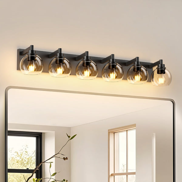 English Elm Farmhouse 6 Globe Vanity Light Matte Black Bar Fixture for Bathroom or Bedroom W2312P503060
