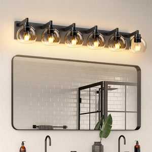 English Elm Farmhouse 6 Globe Vanity Light Matte Black Bar Fixture for Bathroom or Bedroom W2312P503060