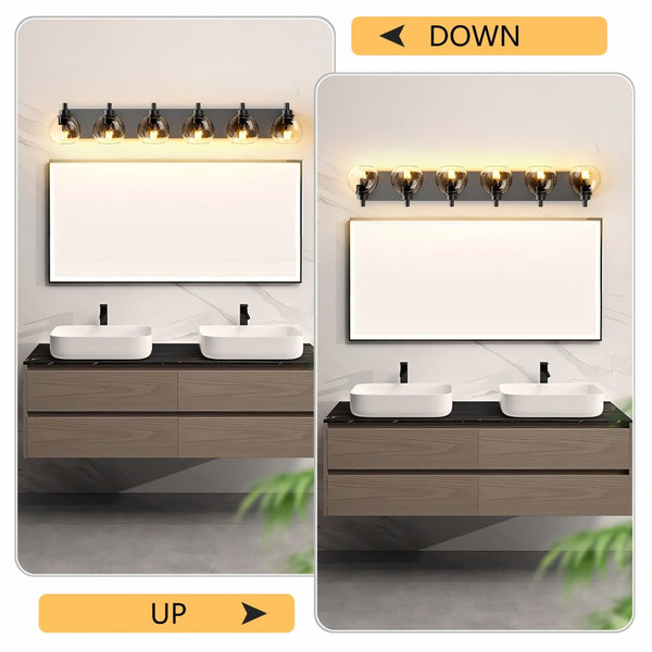 English Elm Farmhouse 6 Globe Vanity Light Matte Black Bar Fixture for Bathroom or Bedroom W2312P503060