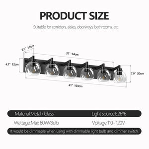 English Elm Farmhouse 6 Globe Vanity Light Matte Black Bar Fixture for Bathroom or Bedroom W2312P503060