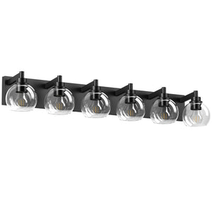 English Elm Farmhouse 6 Globe Vanity Light Matte Black Bar Fixture for Bathroom or Bedroom W2312P503060