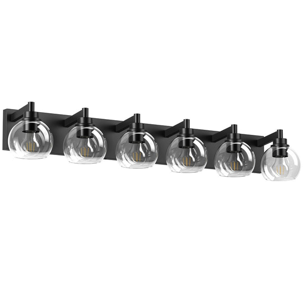 English Elm Farmhouse 6 Globe Vanity Light Matte Black Bar Fixture for Bathroom or Bedroom W2312P503060