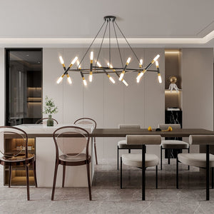 English Elm 41" Matte Black Gold Branch Chandelier with Frosted Acrylic Tubes for Dining Rooms W2312P503061