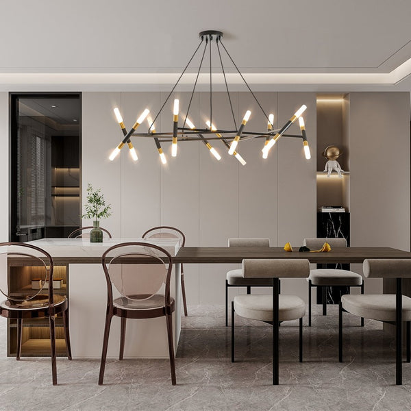 English Elm 41" Matte Black Gold Branch Chandelier with Frosted Acrylic Tubes for Dining Rooms W2312P503061