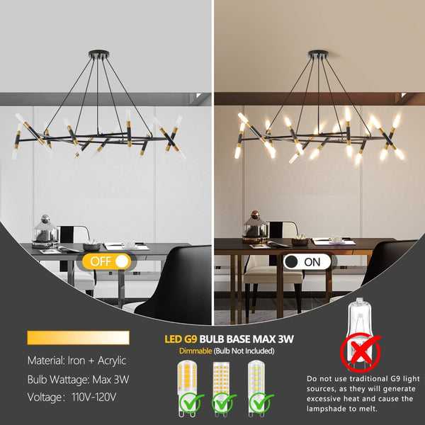 English Elm 41" Matte Black Gold Branch Chandelier with Frosted Acrylic Tubes for Dining Rooms W2312P503061