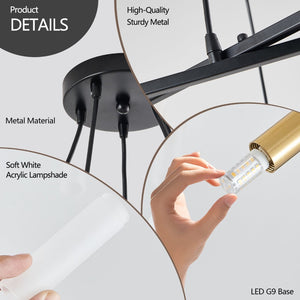 English Elm 41" Matte Black Gold Branch Chandelier with Frosted Acrylic Tubes for Dining Rooms W2312P503061