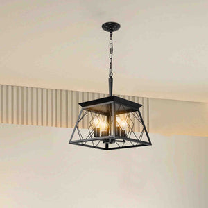 English Elm 16" Matte Black Wrought Iron 4-socket Cage Pendant Industrial Chandelier for Dining or Kitchen W2312P523156