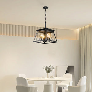 English Elm 16" Matte Black Wrought Iron 4-socket Cage Pendant Industrial Chandelier for Dining or Kitchen W2312P523156