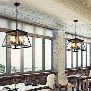 English Elm 16" Matte Black Wrought Iron 4-socket Cage Pendant Industrial Chandelier for Dining or Kitchen W2312P523156