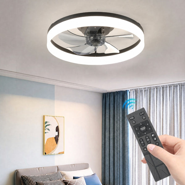 English Elm 20 Inch Flush Mount Ceiling Fan Dimmable LED Matte Black DC Motor Bedroom Living Room W2312P523418
