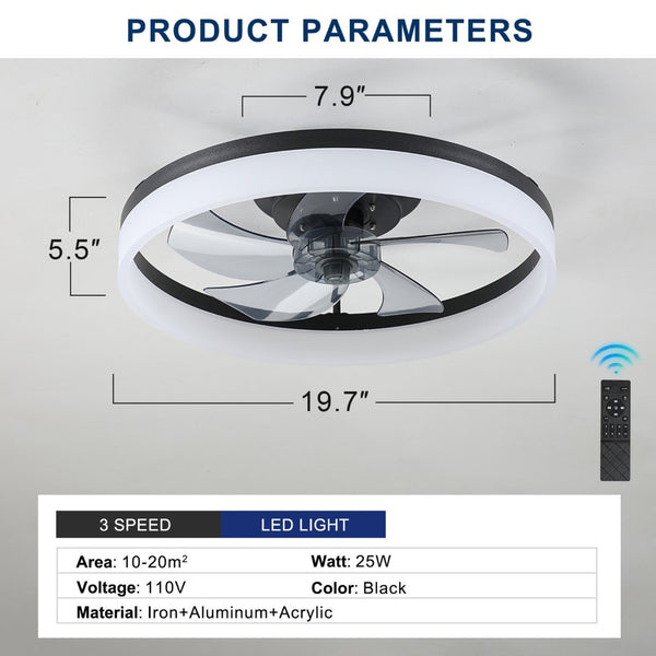 English Elm 20 Inch Flush Mount Ceiling Fan Dimmable LED Matte Black DC Motor Bedroom Living Room W2312P523418