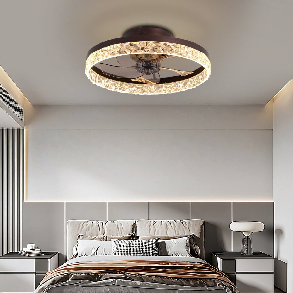 English Elm 19.7 Inch Flush Mount Ceiling Fan with Dimmable LED Remote Control for Low Clearance Rooms W2312P523419