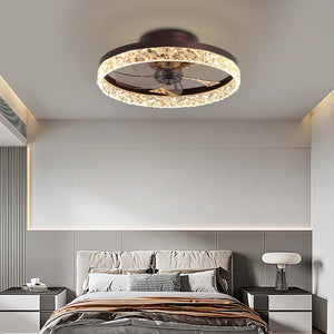 English Elm 19.7 Inch Flush Mount Ceiling Fan with Dimmable LED Remote Control for Low Clearance Rooms W2312P523419