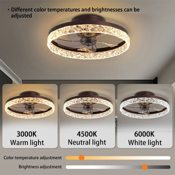 English Elm 19.7 Inch Flush Mount Ceiling Fan with Dimmable LED Remote Control for Low Clearance Rooms W2312P523419