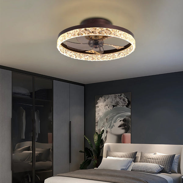 English Elm 19.7 Inch Flush Mount Ceiling Fan with Dimmable LED Remote Control for Low Clearance Rooms W2312P523419