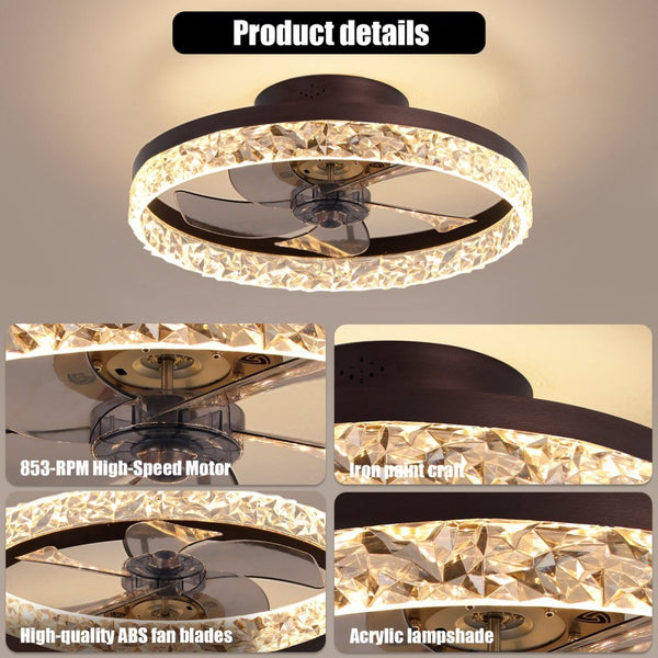 English Elm 19.7 Inch Flush Mount Ceiling Fan with Dimmable LED Remote Control for Low Clearance Rooms W2312P523419