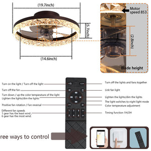 English Elm 19.7 Inch Flush Mount Ceiling Fan with Dimmable LED Remote Control for Low Clearance Rooms W2312P523419