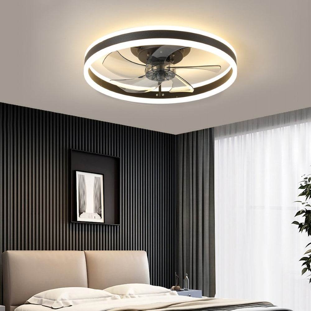 English Elm 20 Inch Flush Mount Fandelier Dimmable LED Caged Chandelier Fan for Bedroom Living Room Black W2312P523420