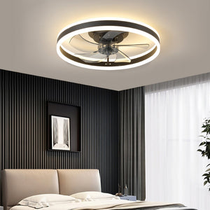 English Elm 20 Inch Flush Mount Fandelier Dimmable LED Caged Chandelier Fan for Bedroom Living Room Black W2312P523420