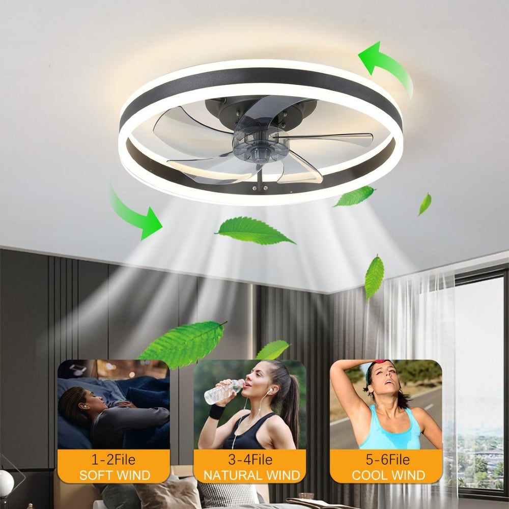 English Elm 20 Inch Flush Mount Fandelier Dimmable LED Caged Chandelier Fan for Bedroom Living Room Black W2312P523420