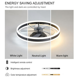 English Elm 20 Inch Flush Mount Fandelier Dimmable LED Caged Chandelier Fan for Bedroom Living Room Black W2312P523420