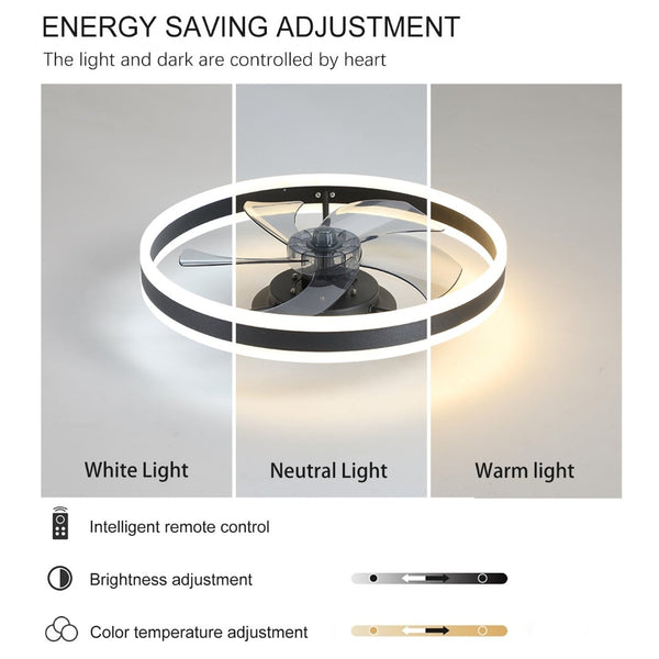 English Elm 20 Inch Flush Mount Fandelier Dimmable LED Caged Chandelier Fan for Bedroom Living Room Black W2312P523420