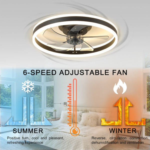 English Elm 20 Inch Flush Mount Fandelier Dimmable LED Caged Chandelier Fan for Bedroom Living Room Black W2312P523420