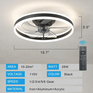 English Elm 20 Inch Flush Mount Fandelier Dimmable LED Caged Chandelier Fan for Bedroom Living Room Black W2312P523420